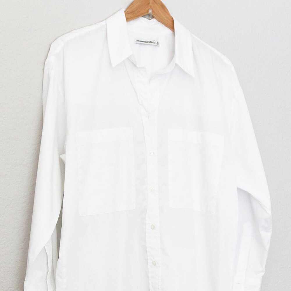 Abercrombie and Fitch White Poplin Shirt Dress Longline Tunic Oversized Cotton M - Picture 14 of 15